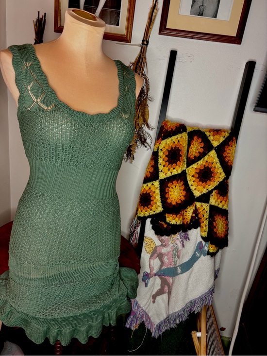 Betsey Johnson Dresses & Skirts - Betsey Johnson Olive Green Knit Ruffle-Hem Mini Dress